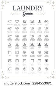 Laundry Guide vector icons, symbols collection, wall art Laundry Guide