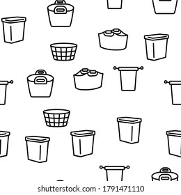 Laundry Hamper Basket Vector Seamless Pattern Thin Line Illustration