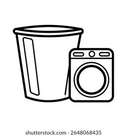 Amortecedor de lavandaria ao lado da máquina de lavar limpeza cena de linha Ilustração vetorial