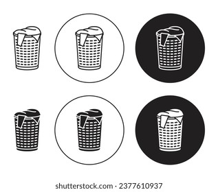 laundry hamper icon set. clothes basket vector symbol in black filled and outlined style.