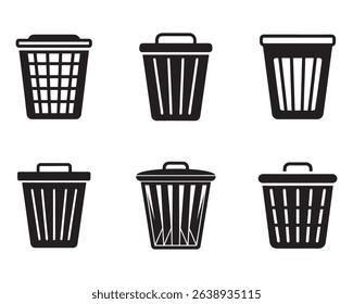 laundry hamper icon set silhouette vector illustration
