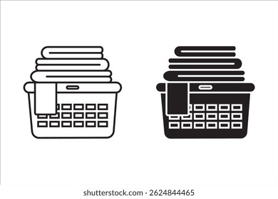 Lavanderia hamper ícones em contorno e preenchimento. ilustração vetor para ui. em fundo branco