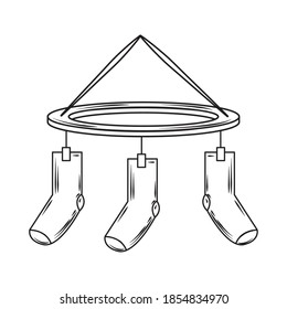 laundry, hanging socks in round hanger vector illustration line style icon