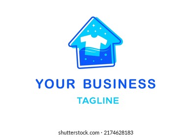 laundry house logo design, icon, symbol, mark. A fresh logo combining a house and sparkling shirt, perfect for laundry or dry-cleaning businesses. Represent cleanliness, and professional care.