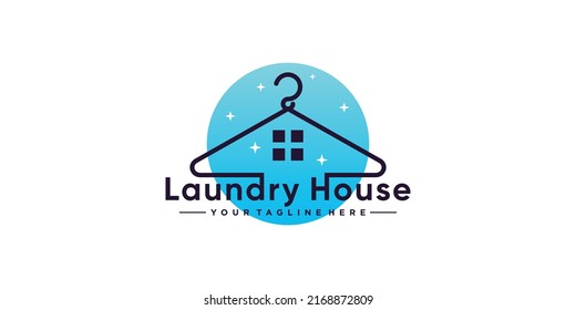 Diseño del logotipo de la casa de lavado ilustración vectorial con colgador y elemento creativo Vector Premium