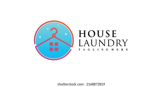 Laundry house logo design vector illustration with hanger and creative element Premium Vector