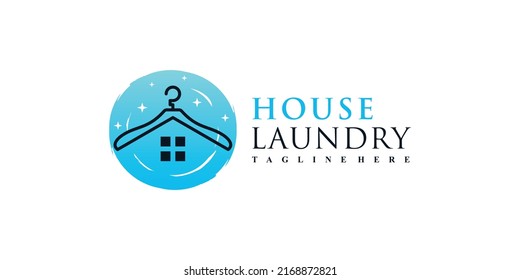 Laundry house logo design vector illustration with hanger and creative element Premium Vector