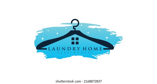 Laundry house logo design vector illustration with hanger and creative element Premium Vector