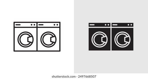 Laundry icon Black line art vector logo set