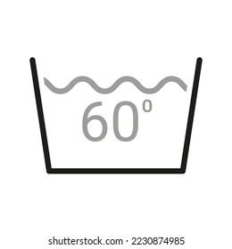Laundry icon. Care clothes instructions on labels, temperature water 60. Vector line item isolated.
