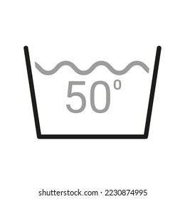 Laundry icon. Care clothes instructions on labels, temperature water 50. Vector line item isolated.