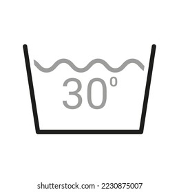 Icono de lavandería. Instrucciones para la ropa de cuidado en etiquetas, agua de temperatura 30. Elemento de línea del vector aislado.