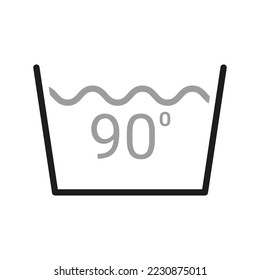 Icono de lavandería. Instrucciones para la ropa de cuidado en etiquetas, agua de temperatura 90. Elemento de línea del vector aislado.