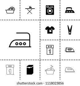 Laundry icon. collection of 13 laundry filled and outline icons such as cloth pin, washing machine, iron, washing machine on sale. editable laundry icons for web and mobile.
