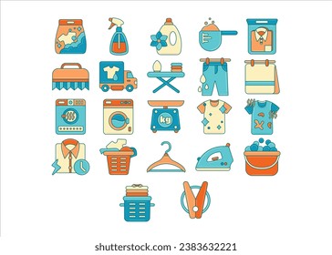 Laundry icon collection, clothing wash service illustration set