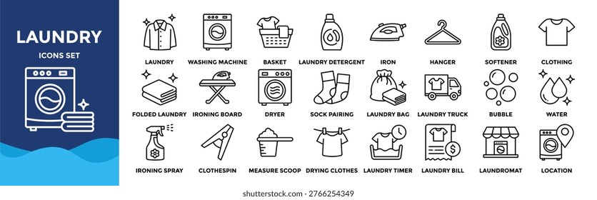 Laundry icon collection set. Containing design laundry, washing machine, detergent, clothing, laundromat