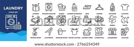 Laundry icon collection set. Containing design laundry, washing machine, detergent, clothing, laundromat