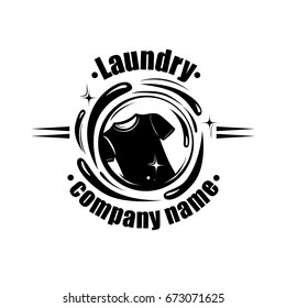 Laundry icon. Dry cleaning service logo. Vector logotype with t-shirt. 