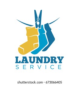 Laundry icon or laundromat vector template of socks on clip rope