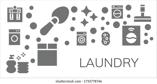 laundry icon set. 11 filled laundry icons. Included Machine, Scoop, Washing machine, Wash, Sponge, Clean, Glass cleaner icons