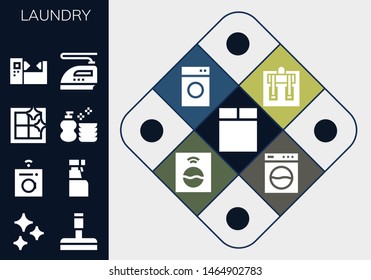 laundry icon set. 13 filled laundry icons.  Simple modern icons about  - Washing machine, Clean, Glass cleaner, Cleaning spray, Clean window, Wash, Machine, Iron