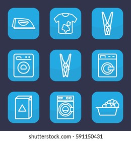laundry icon. Set of 9 outline laundry icons such as washing machine, cloth pin