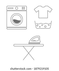 conjunto de iconos de lavandería con lavadora de hierro