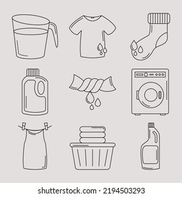 conjunto de iconos de lavandería en fondo gris