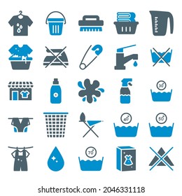 Juego de iconos de lavandería adecuado para trabajos comerciales