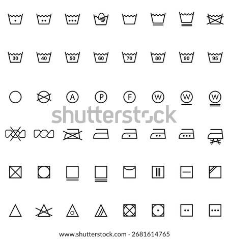 Laundry icon symbol set. Laundry care instruction icon collection.
