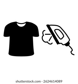 laundry icon, t-shirt and iron, simple flat style, illustration, logo sign symbol pictogram template, for ui or ux isolated on white for mobile app, editable