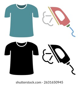 laundry icon, t-shirt and iron, simple flat style, illustration, logo sign symbol pictogram template, for ui or ux isolated on white for mobile app, editable