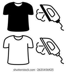 laundry icon, t-shirt and iron, simple flat style, illustration, logo sign symbol pictogram template, for ui or ux isolated on white for mobile app, editable