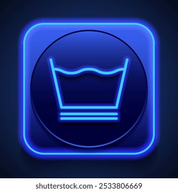 Ícono de la lavandería, Vector. Diseño plano. Estilo de neón azul en el Botón. Con shadow.ai