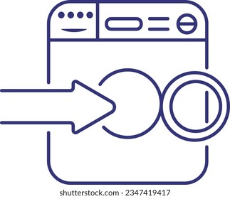 laundry icon. washer, open, arrow. Laundry concept. Can be used for topics such as sink, manual, and instructions. Silhouette image on a white background