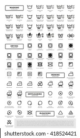 Laundry icon. Washing, drying, ironing, dry-cleaning and bleaching black and white icon vector set. Laundry instruction design element illustration. Warning badge on clothing label collection
