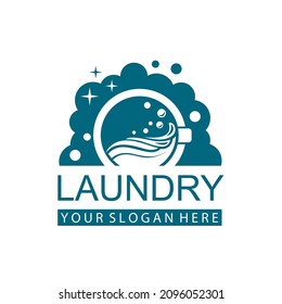 laundry icon with washing machine with bubbles for clothes wash design isolated on white background