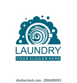laundry icon with washing machine with bubbles for clothes wash design isolated on white background