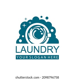 laundry icon with washing machine with bubbles for clothes wash design isolated on white background