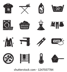 Laundry Icons. Black Scribble Design. Vector Illustration.