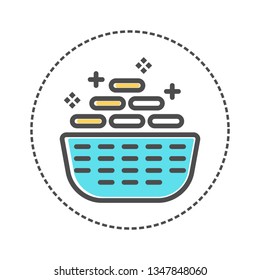Laundry icons in flat colors style. Blue and yellow colors. Vector illustration