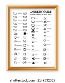 Laundry icons. Garment care instructions on labels, machine wash or hand wash signs. Collection of symbols of water temperature, ironing and drying, types of textiles and fabrics.Vector svg