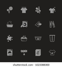 Laundry icons - Gray symbol on black background. Simple illustration. Flat Vector Icon.
