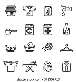Laundry icons. Housework icons. Line Style stock vector.