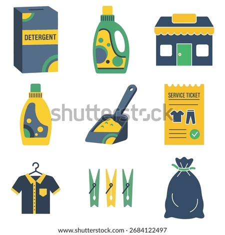Laundry Icons, including detergent, laundromat, shirt, ticket, and clothes pins.