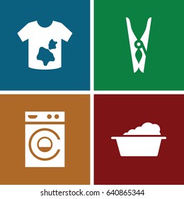 Laundry icons set. set of 4 laundry filled icons such as cloth pin