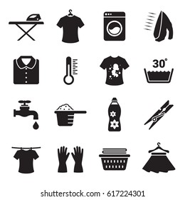 Laundry icons set. Black on a white background