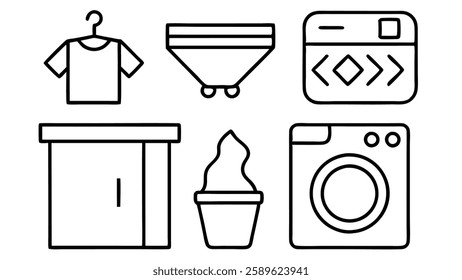  laundry icons set black and white on white background