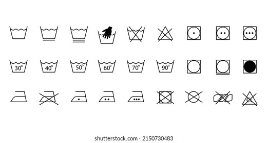 Laundry icons set for cloth design. Cleaning machine. Clothes care icons. Vector illustration. stock image.