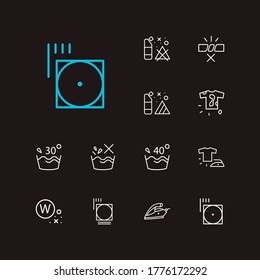 Laundry icons set. Do not wash and laundry icons with wet cleaning, caution and dirty t-shirt. Set of professional for web app logo UI design. svg